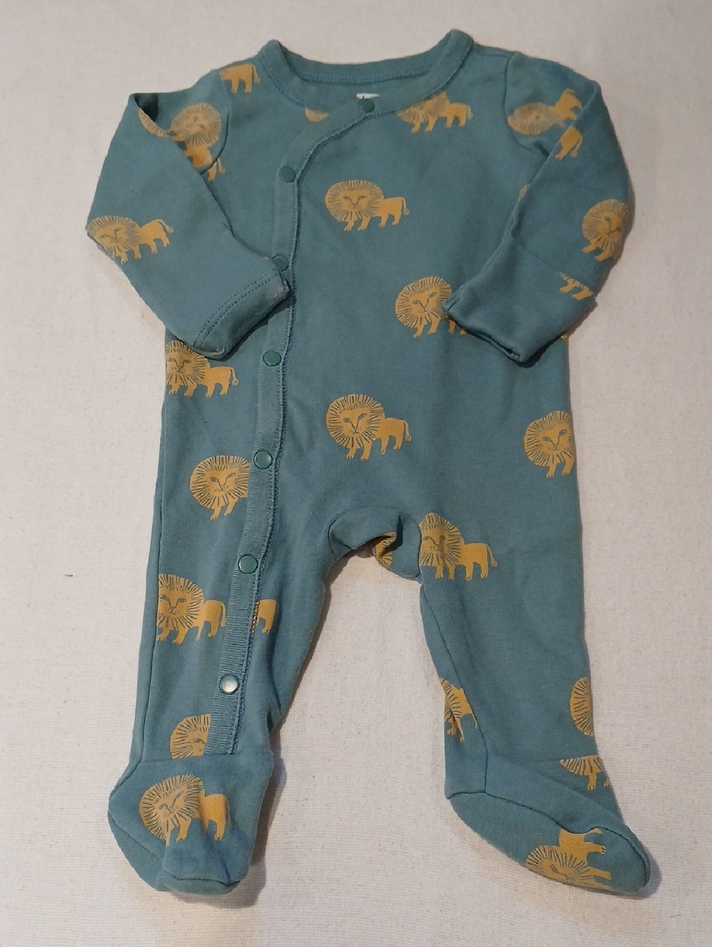 Tea Collection Teal Footed One-Piece with Mustard Lion Print